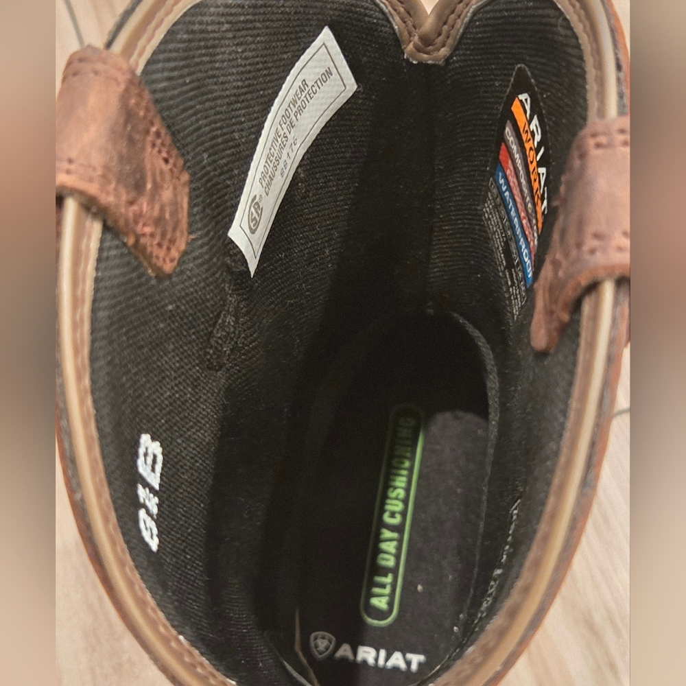 😁NWT Ariat Womens Riveter Pull-On CSA H20 Comp Toe Brown Leather Work Boots 8.5 - Picture 9 of 11